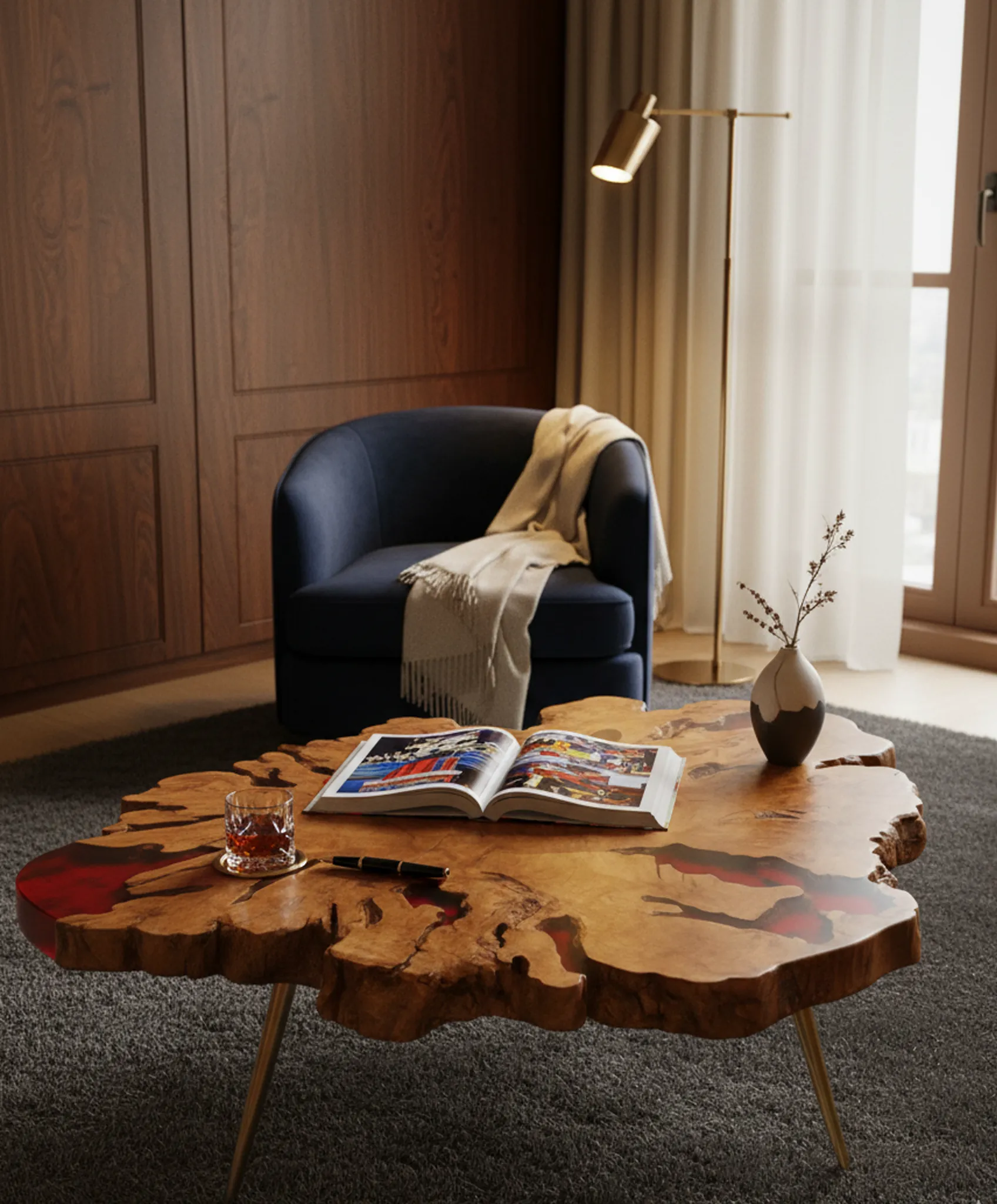 Sustainable hardwood slab for interior design