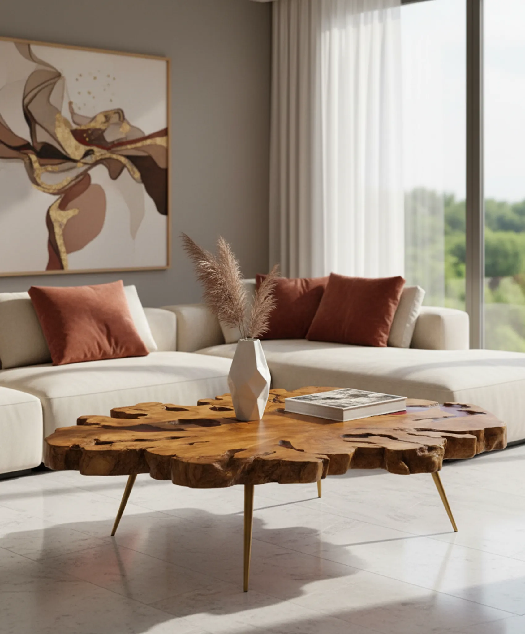 Oak live edge wood slab with natural patterns